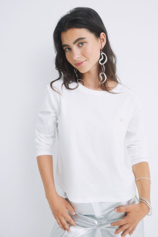 HI&BYE Camiseta 100% algod&oacute;n marfil logo marfil