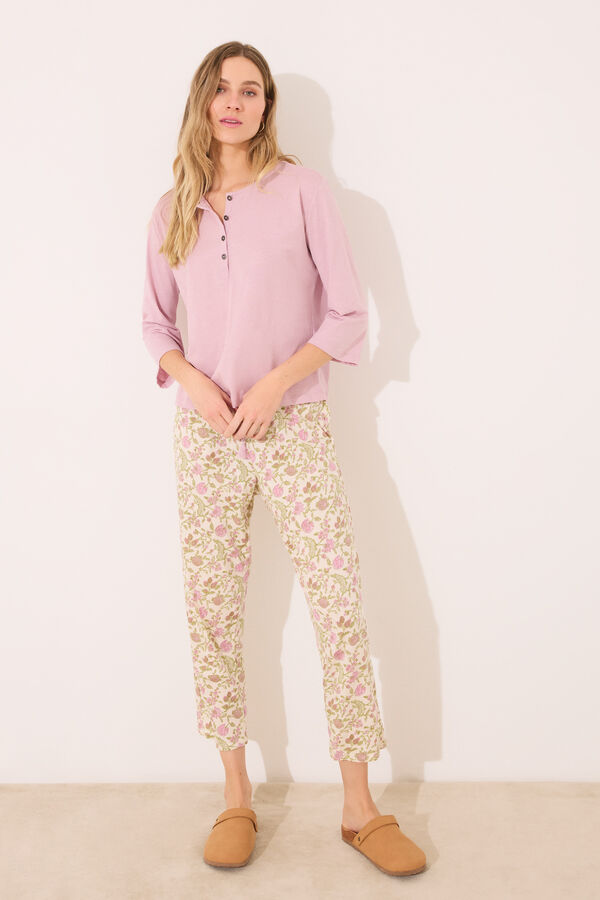 Women'secret Camiseta lisa manga larga 100% algod&oacute;n rosa rosa