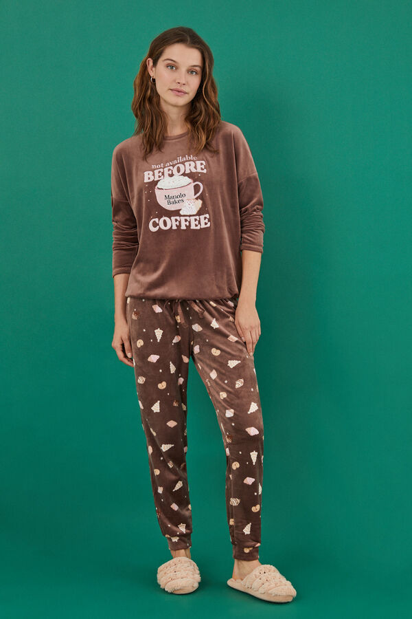 Women'secret Pijama veludo Manolo Bakes cru