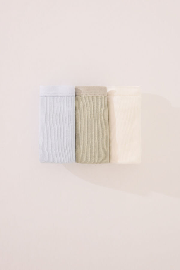 Women'secret Pacote com 3 tangas de algod&atilde;o caneladas branco