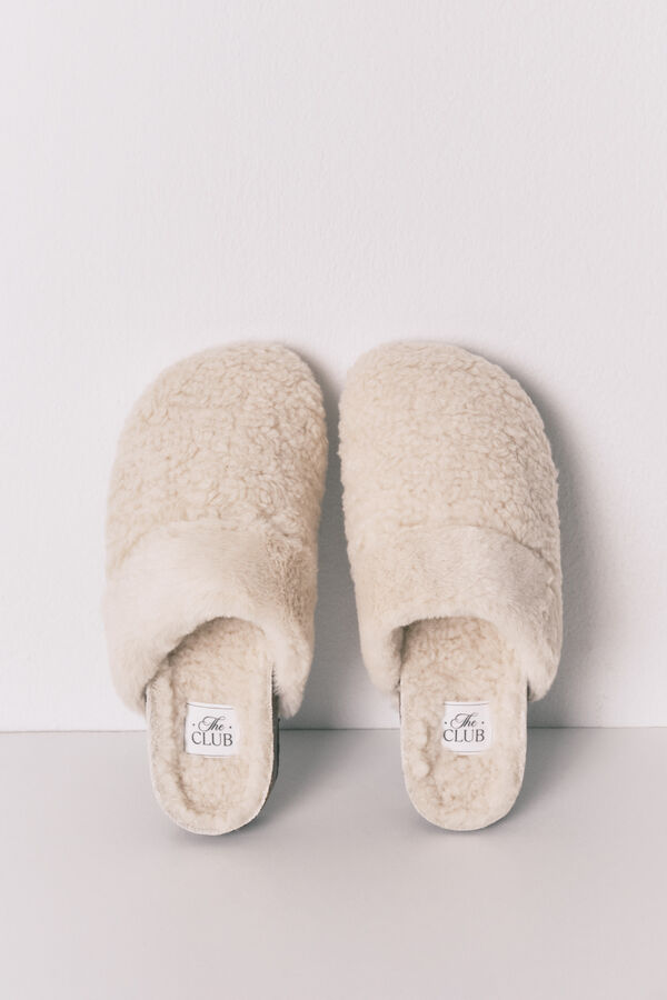 Women'secret Chinelos de quarto de borrego de carneiro bege bege
