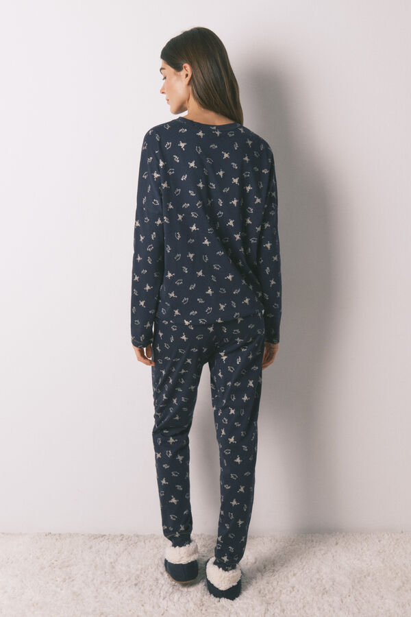 Women'secret Pijama largo 100% algod&oacute;n azul estampado ranitas  azul