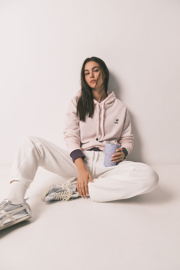 HI&BYE Sweatshirt com capuz em algod&atilde;o felpado rosa rosa