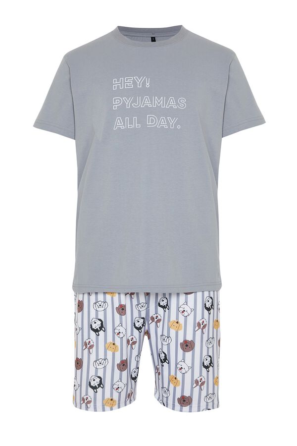 Trendyol Conjunto de pijama curto de riscas e animais cinzento