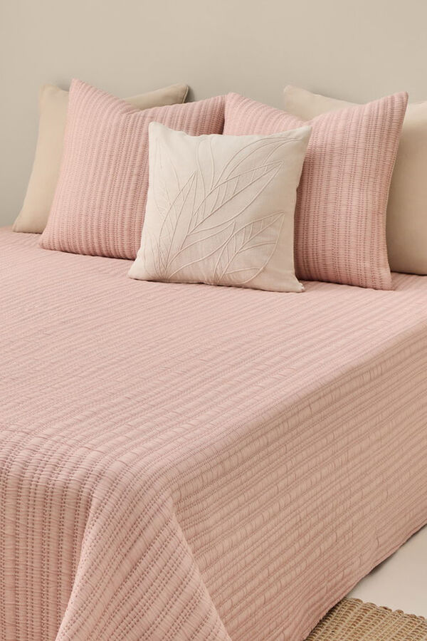 Textura Edredom liso reversível com costura rosa