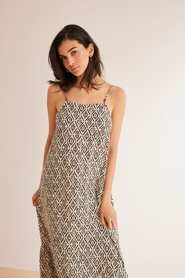 Women'secret Vestido comprido estampado &eacute;tnico preto