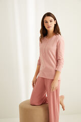 Womensecret Camiseta panadera manga larga rayas algodón rosa estampado