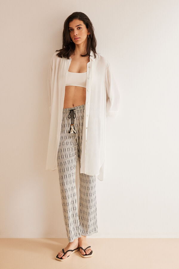 Women'secret Camisa larga  manga 3/4 marfil marfil