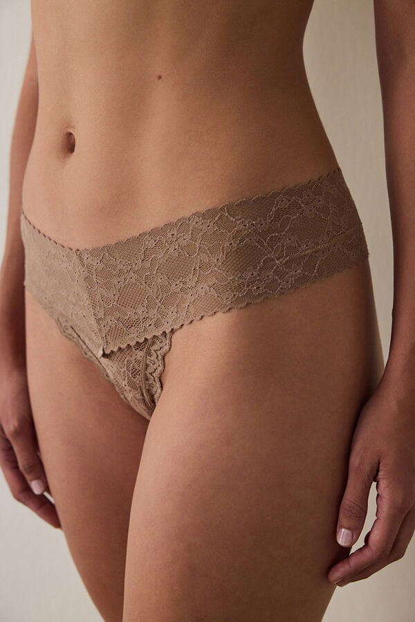 Penti Cuequinhas tanga cintura regular com renda cru