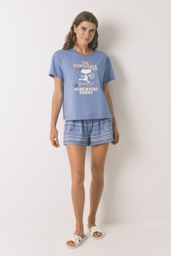 Women'secret Pijama curto de algodão azul do Snoopy azul