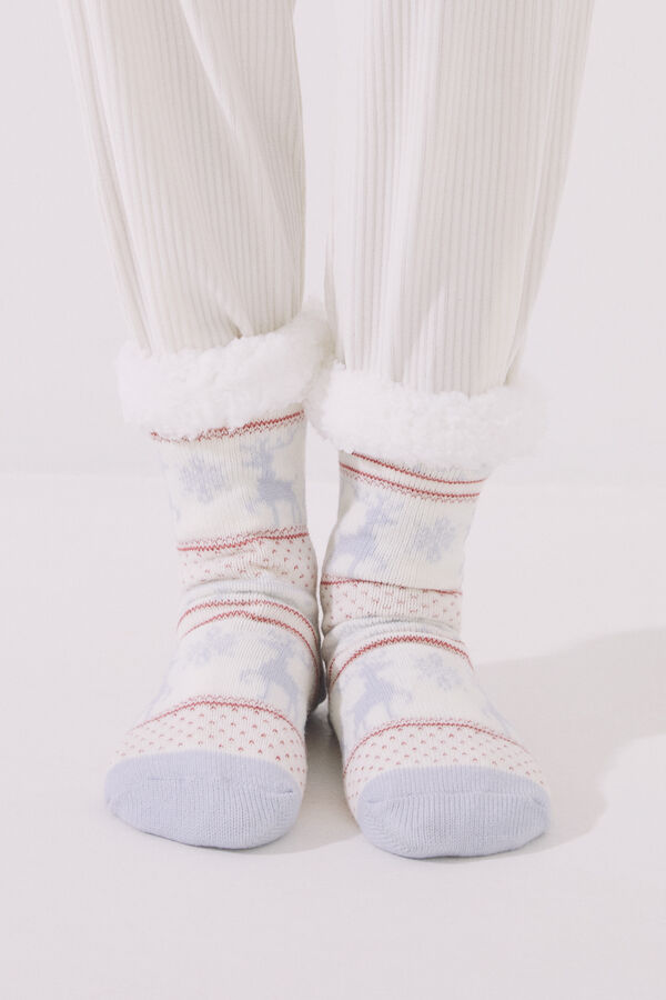 Women'secret Calcetines punto pelo estampado blanco