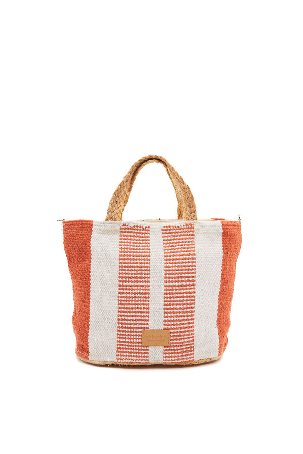 Abbacino Cesta pequena de ráfia riscas vermelho