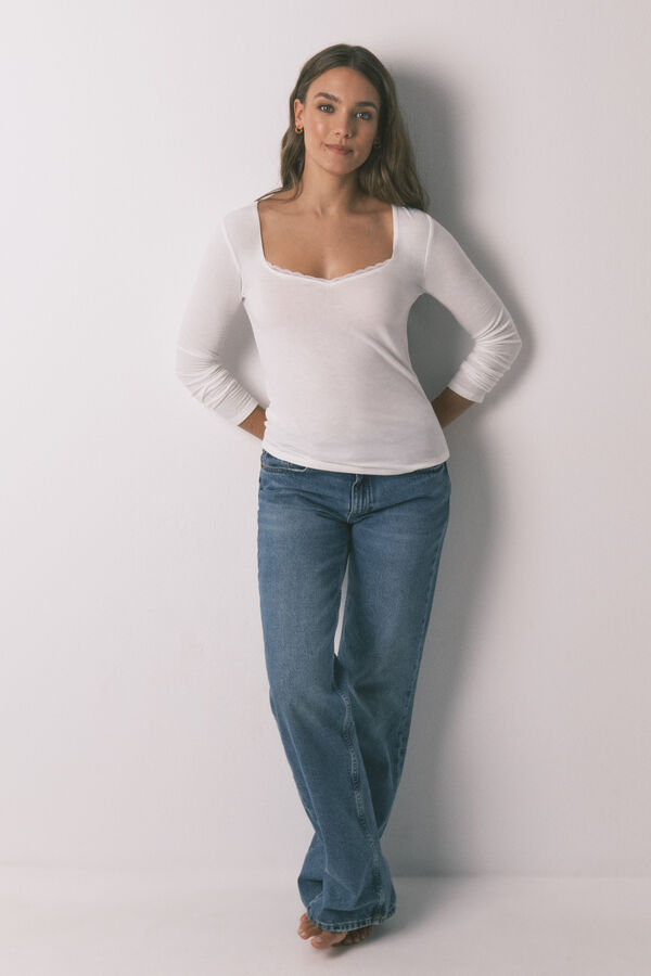 Women'secret T-shirt malha de malha super macia branco