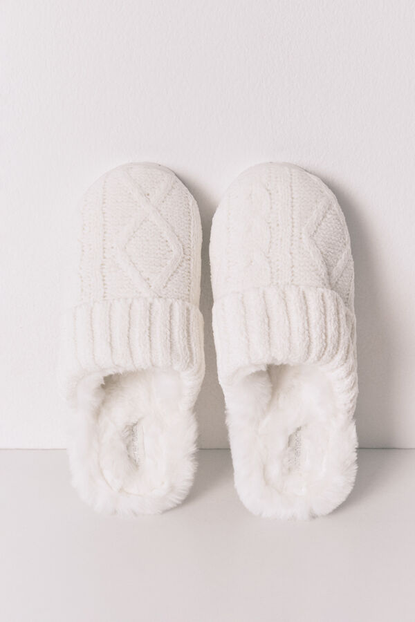 Women'secret Zapatillas casa punto tricot blanco marfil