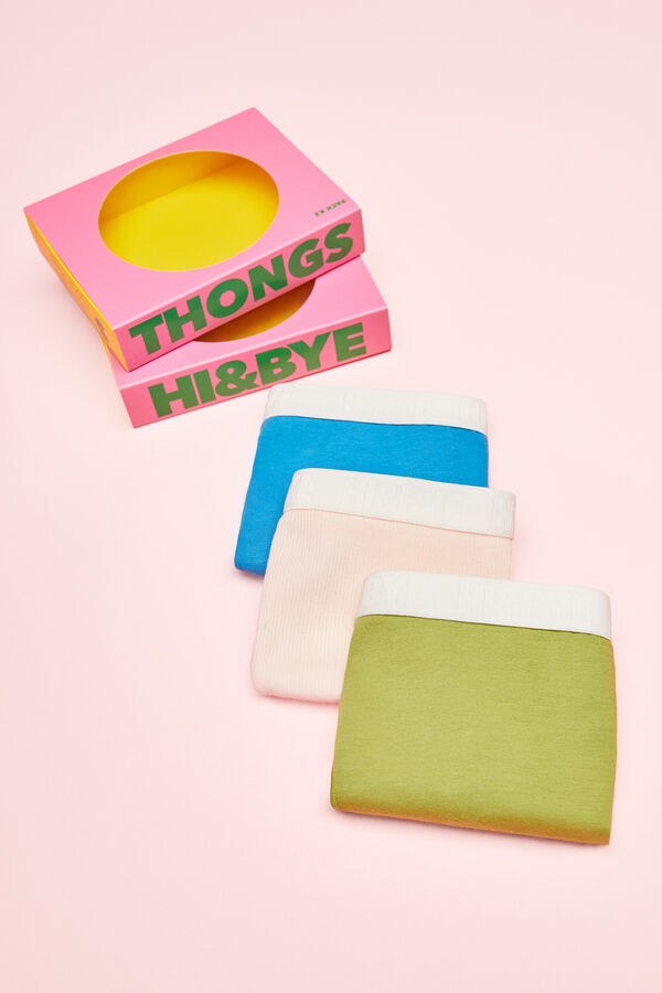 HI&BYE Pack 3 tangas algod&atilde;o verde, branco e azul branco
