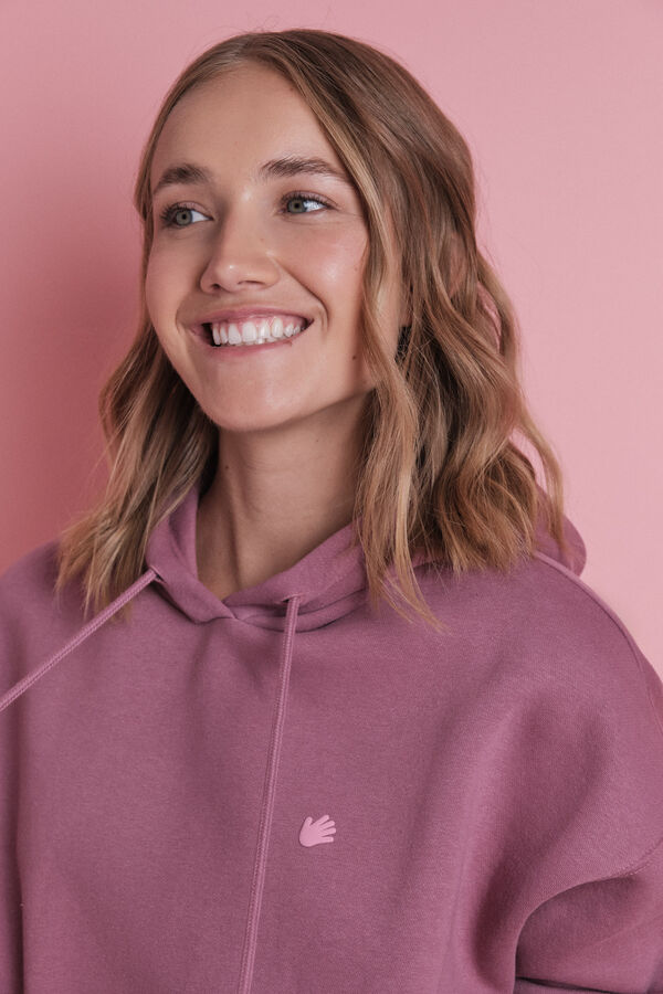 HI&BYE Sudadera capucha felpa rosa logo rosa