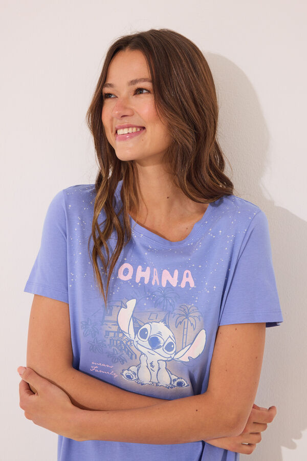 Women'secret Camisa de dormir midi de algod&atilde;o Lilo & Stitch azul