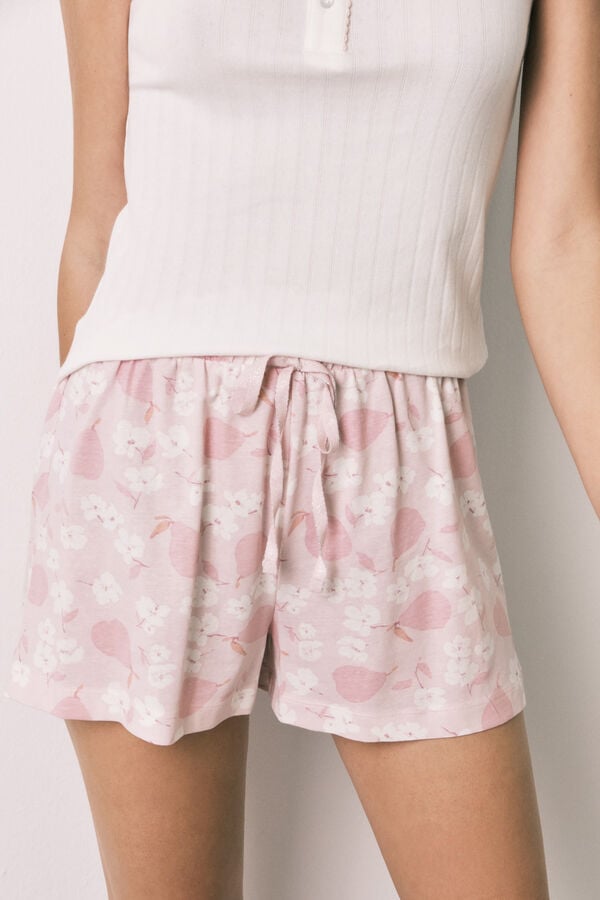 Women'secret Pijama curto de al&ccedil;as em algod&atilde;o branco estampado
