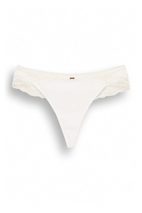 Women'secret Tanga tira algod&atilde;o branco bege