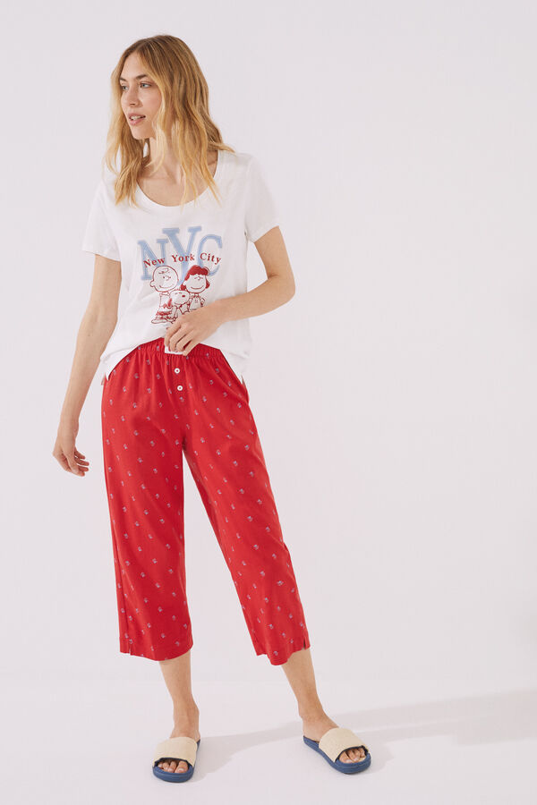 Womensecret Pijama comprido Capri 100% algodão Snoopy bege