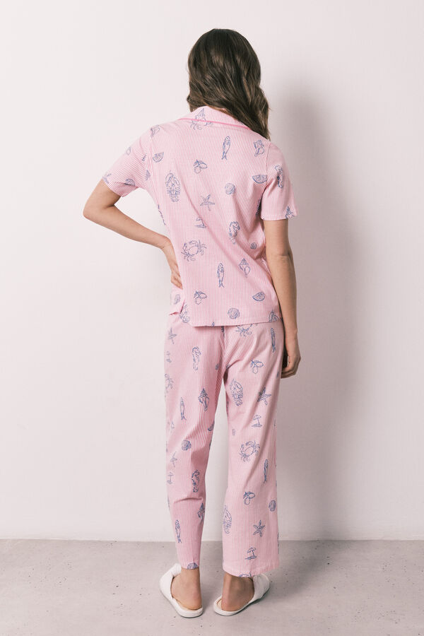Women'secret Pijama camisero algod&oacute;n rayas rosa rosa