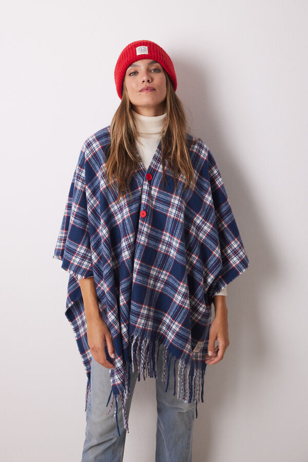 Women'secret Poncho xadrez com efeito de l&atilde; caxemira estampado