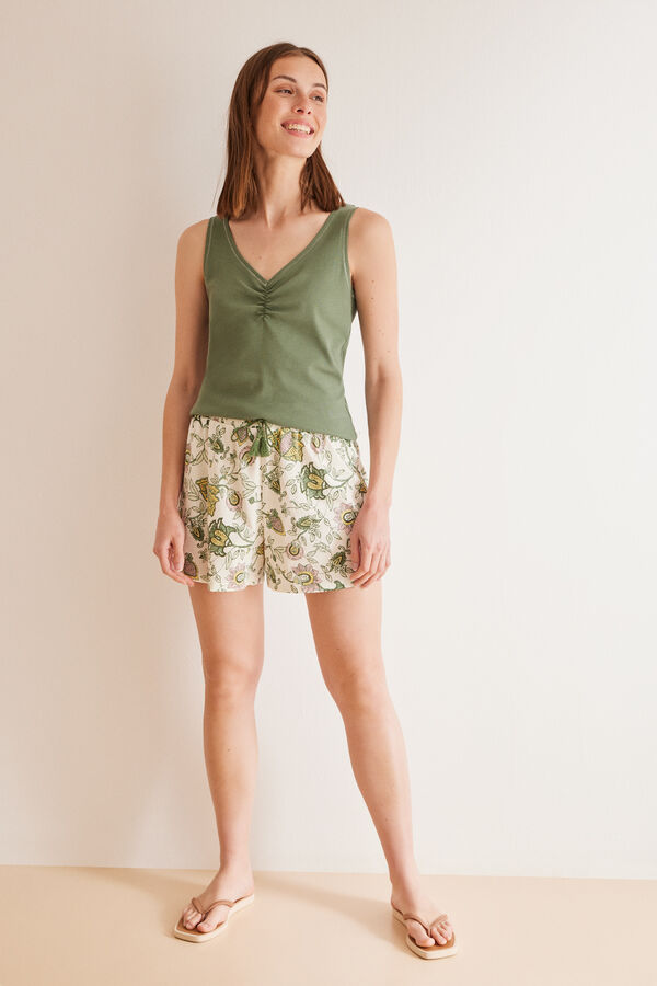 Women'secret Pijama curto algod&atilde;o verde  estampado