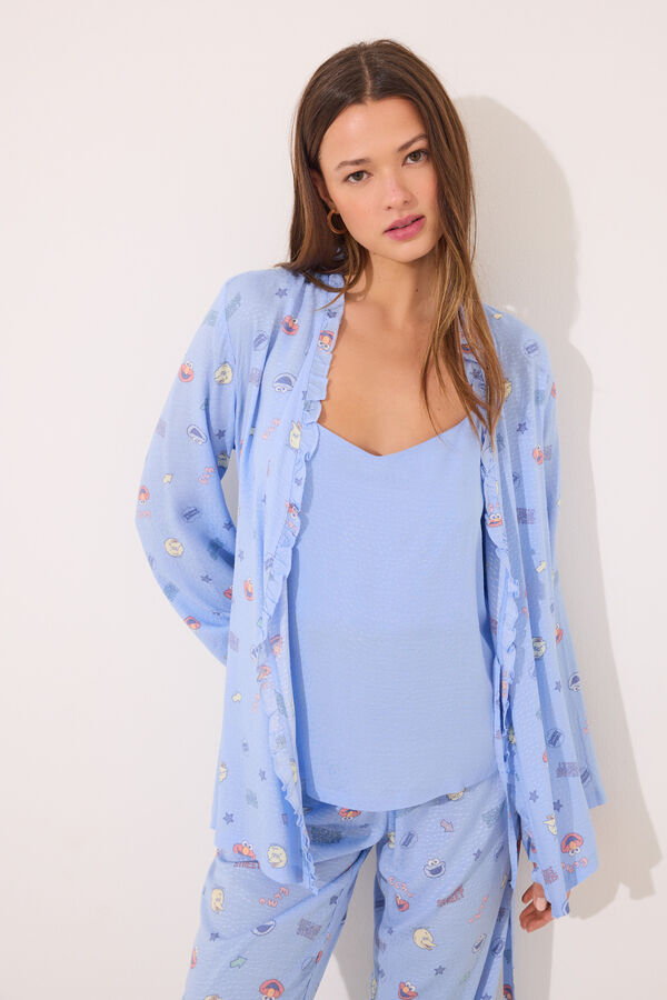 Women'secret Set pijama largo sat&eacute;n "Barrio S&eacute;samo" azul
