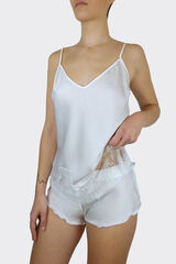 Ivette Bridal Pijama curto de mulher em Crepe branco bege