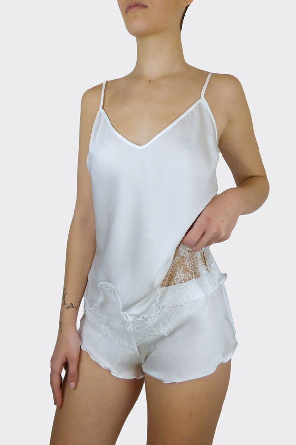 Ivette Bridal Pijama curto de mulher em Crepe branco bege