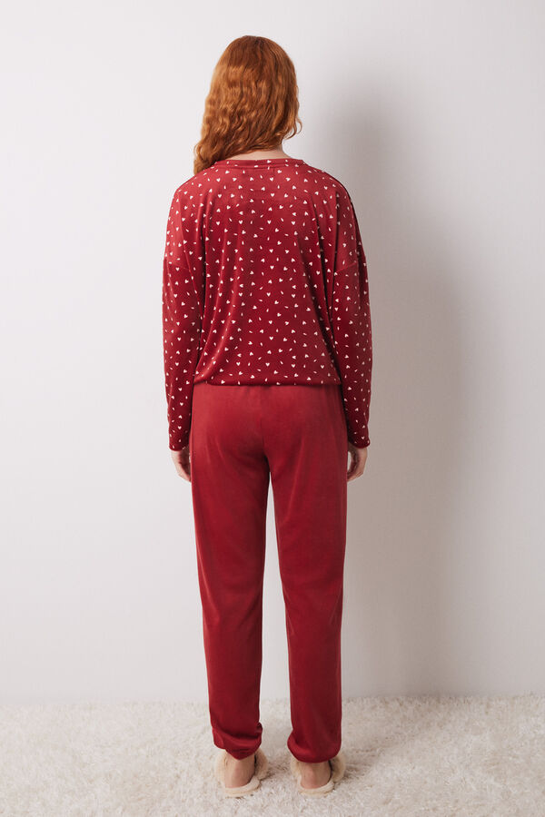 Women'secret Pijama largo terciopelo suave rojo estampado