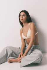 HI&BYE Soutien triangular de renda amarelo estampado