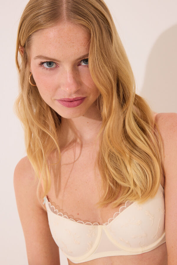 Women'secret Sujetador balconette relleno bordado marfil