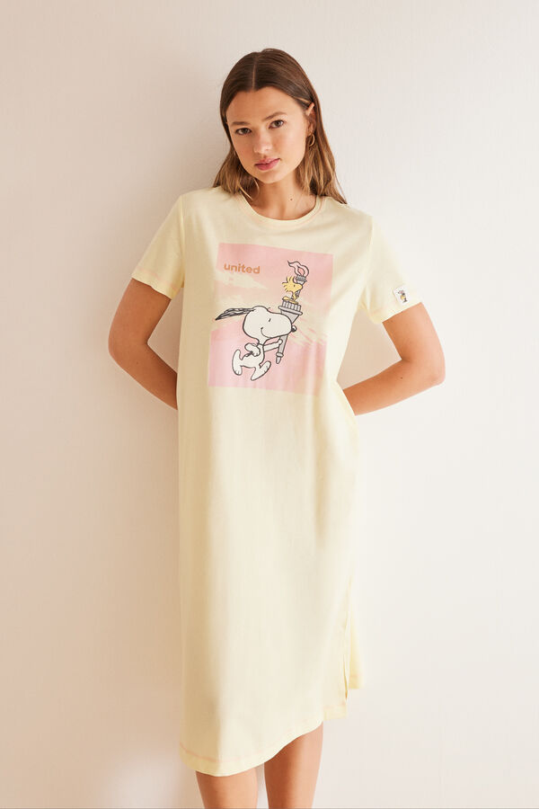 Women'secret Camis&oacute;n midi algod&oacute;n amarillo Snoopy estampado
