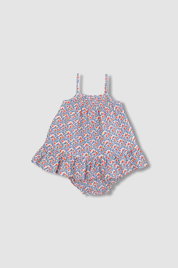 Gocco Vestido estampado de tirantes con bordado al tono blanco