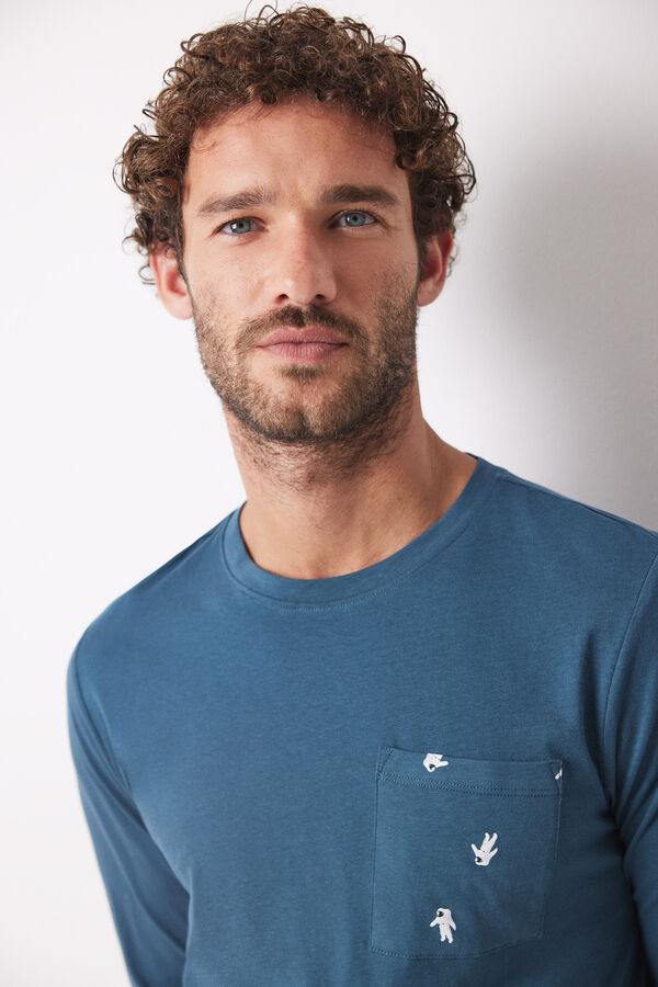 Women'secret Pijama largo hombre 100% algod&oacute;n astronautas azul