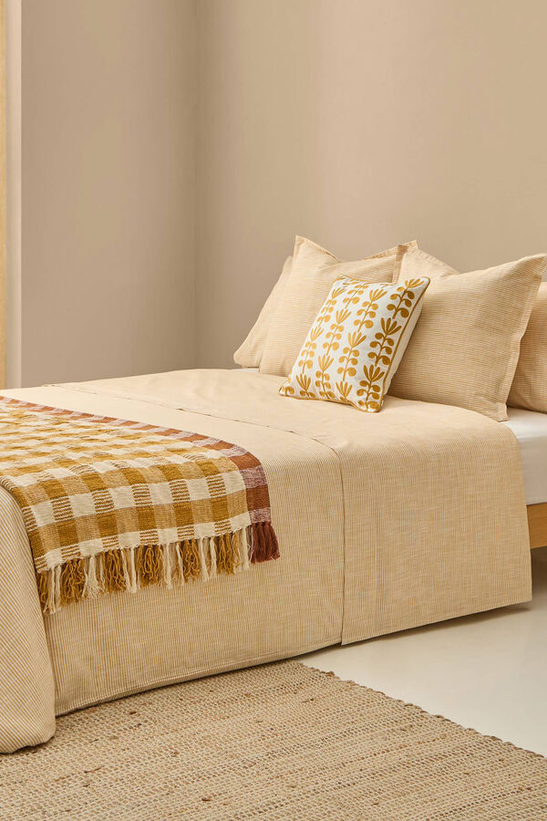 Textura Funda n&oacute;rdica algod&oacute;n rayas efecto lino amarillo