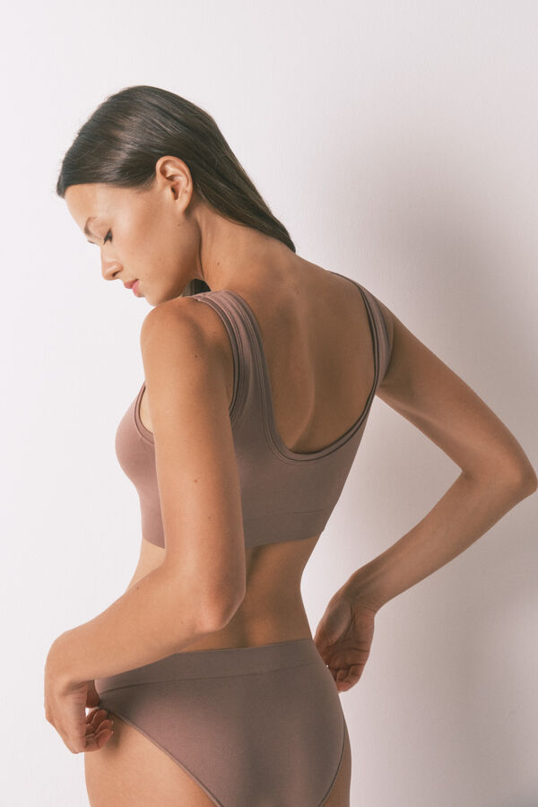 Women'secret LOVELY top revers&iacute;vel sem costura em marrom cru