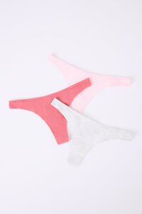 HI&BYE Pacote de 3 tangas rosa, morango e cinza