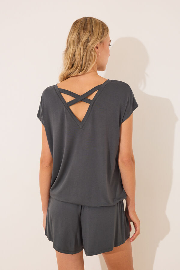 Women'secret Pijama curto de viscose cinza com glitter cinzento