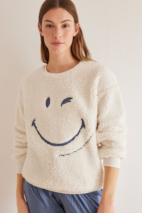 Womensecret Sweatshirt borrego branco SmileyWorld ®  bege