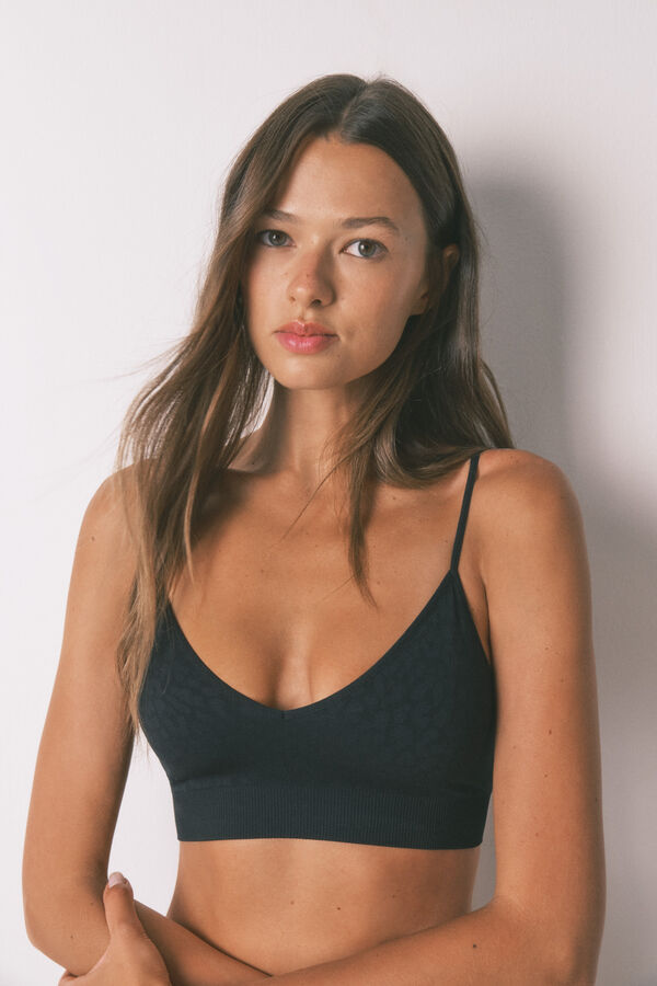 Women'secret Top NATURAL sem costura com estampa animal preto preto