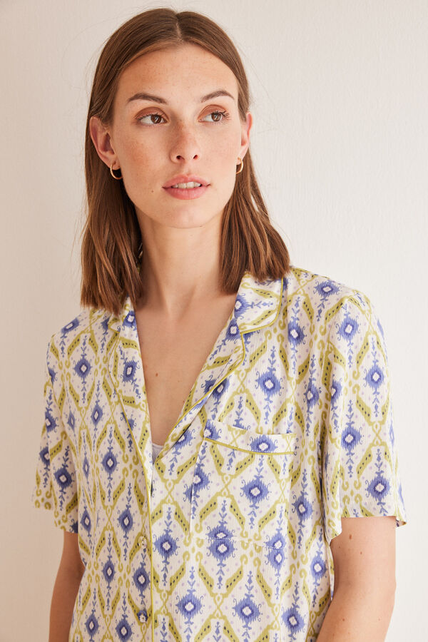 Women'secret Pijama camisero ikat geom&eacute;trico estampado