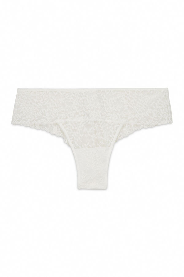 Women'secret Cueca larga brasileira de renda branca branco