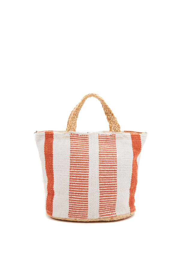 Abbacino Cesta pequena de ráfia riscas vermelho