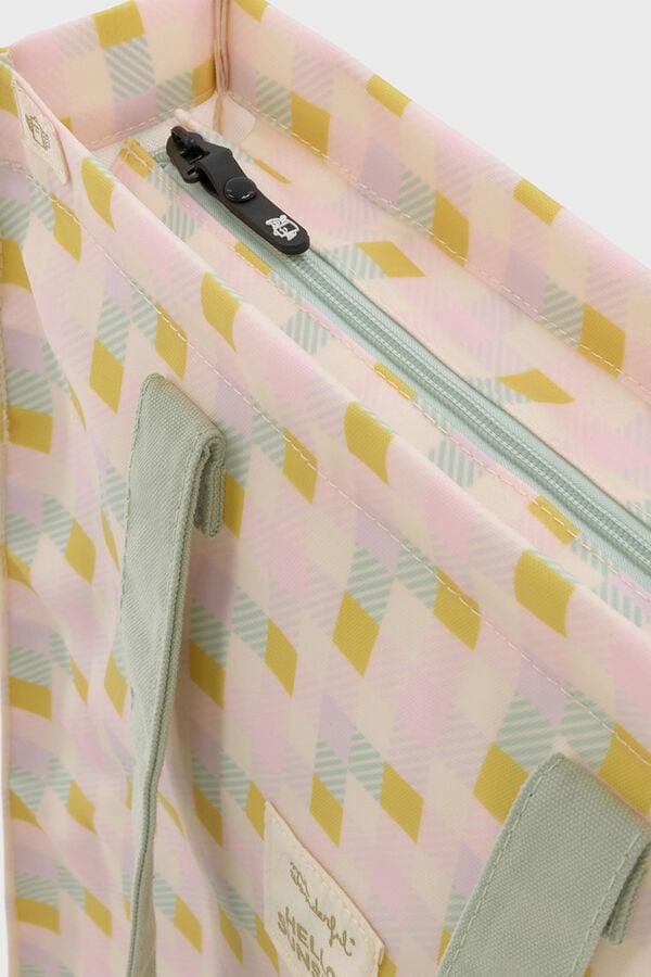 Mr. Wonderful Bolsa de tela tote bag cuadrados multicolor Hello, sunshine! estampado