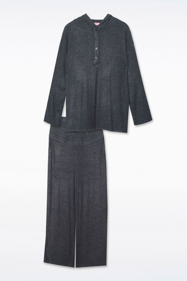 Ohma! Pijama comprido pré-mamã canelado com capuz cinzento