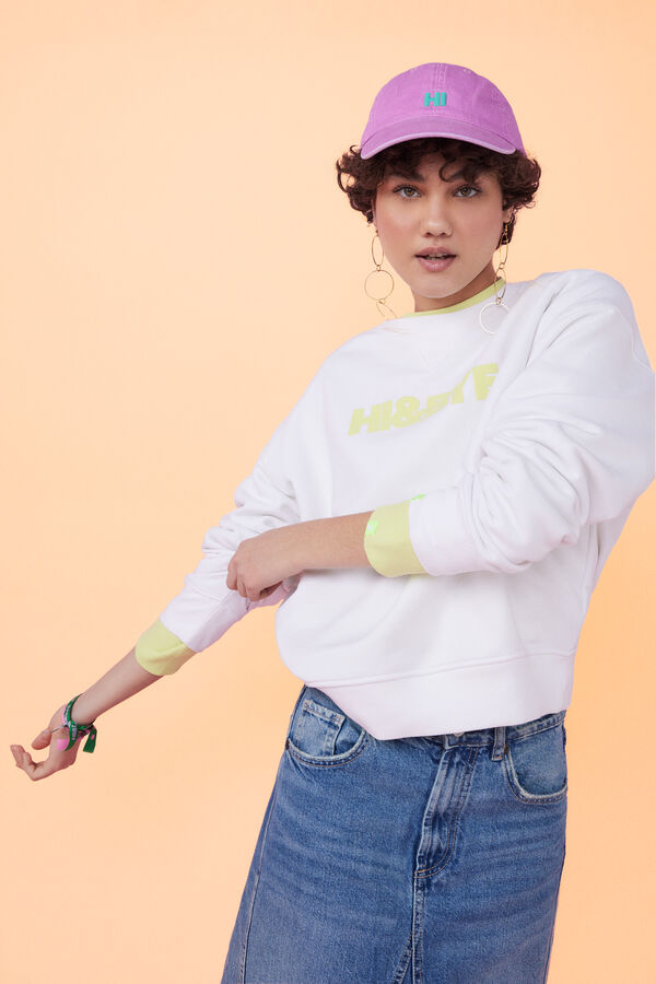 HI&BYE Sudadera felpa beige logo  marfil