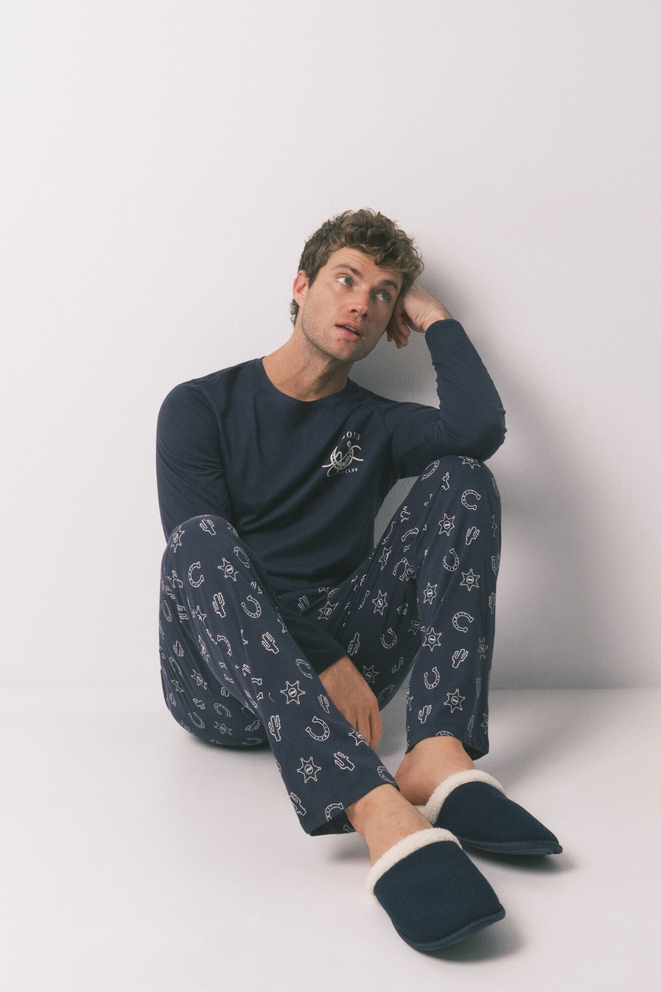 Women'secret Zapatillas casa hombre textura azul