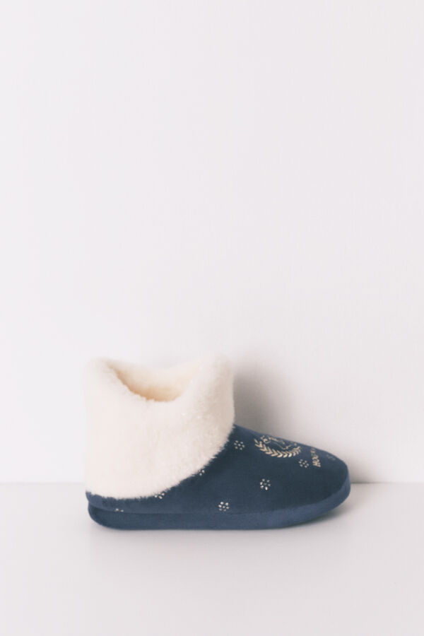 Women'secret Chinelos de quarto bota azul "Hogwarts" lurex azul